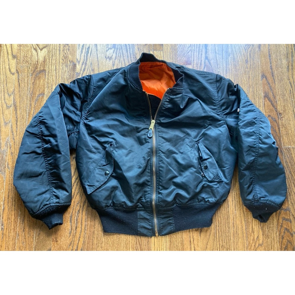 Vintage Alpha Industries MA-1 Flyers Jacket Mens XL Black Reversible Bomber USA